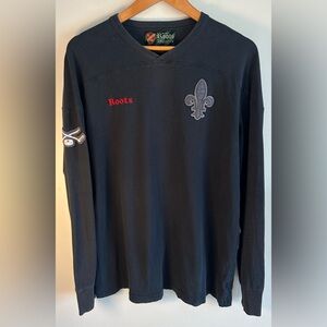 Vintage Roots Canada Hockey Long Sleeve Shirt L #9 Quebec Fleur-De-Lis Patch